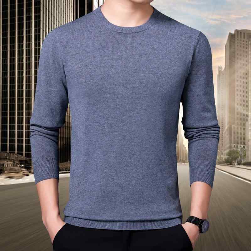 Tシャツ メンズ 男性用 薄手 ニット 羊毛 無地 ミドルエイジ インナー トップス 長袖 ラウンドネック カジュアル スタイル 秋冬 ブラック ワインレッド グレー