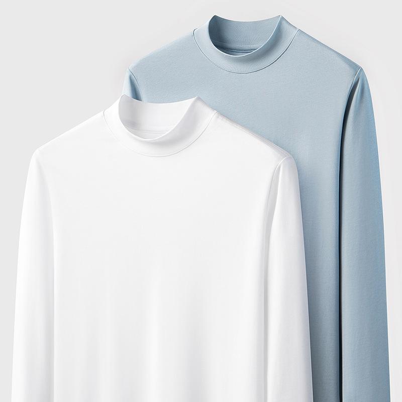 Tシャツ メンズ 男性用 トップス カットソー 綿 立襟 長袖 厚手 インナー 重ね着 無地 シンプル カジュアル 春秋冬 アイボリー ブラック ブルー グレー 大きいサイズ2