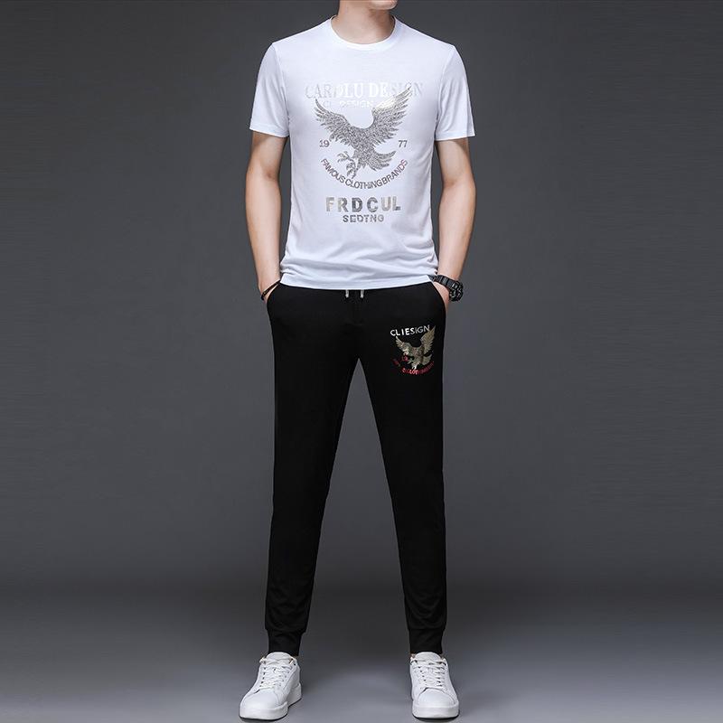 メンズ ジャージ セットアップ 半袖 Tシャツ ロングパンツ スポーティー カジュアル 部屋着 ルームウェア 薄手 接触冷感 吸湿速乾 普段使い ホワイト ブラック ブルー