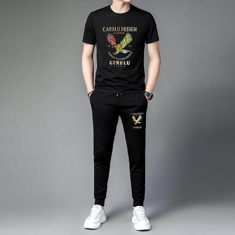 スウェット メンズ 男性用 セットアップ Tシャツ & 長ズボン 上下セット 薄手 普段使い 部屋着 トップス カットソー リラックスパンツ
