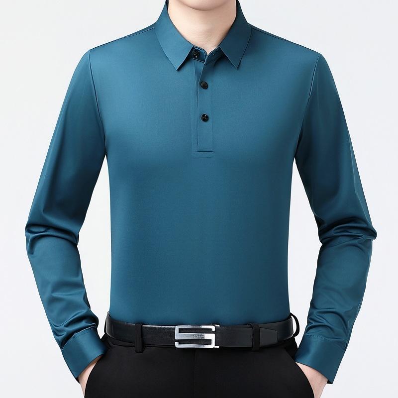 Tシャツ 男性用 桑蚕? 長袖 ポロシャツ 襟付き 薄手 ビジネス カジュアル トップス カットソー 紫 красный 青 黒 グレー 緑 通気