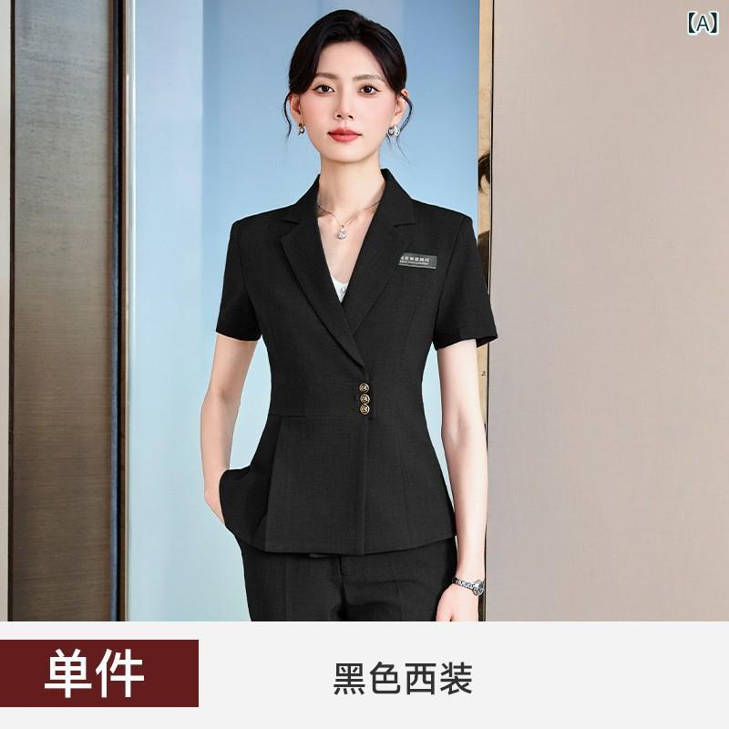 女性用 半袖 スーツ 夏用 薄手 ビジネスウェア 女神 風 フォーマルジュエリー ホテル 管理 職 作業服(x2)
