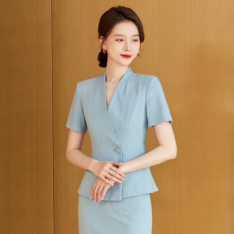 スーツ レディース 半袖 テーラードジャケット スカート パンツ フォーマル 事務服 ポリエステル 仕事着 オフィス 制服 春夏 藏青 ブラック 浅藍