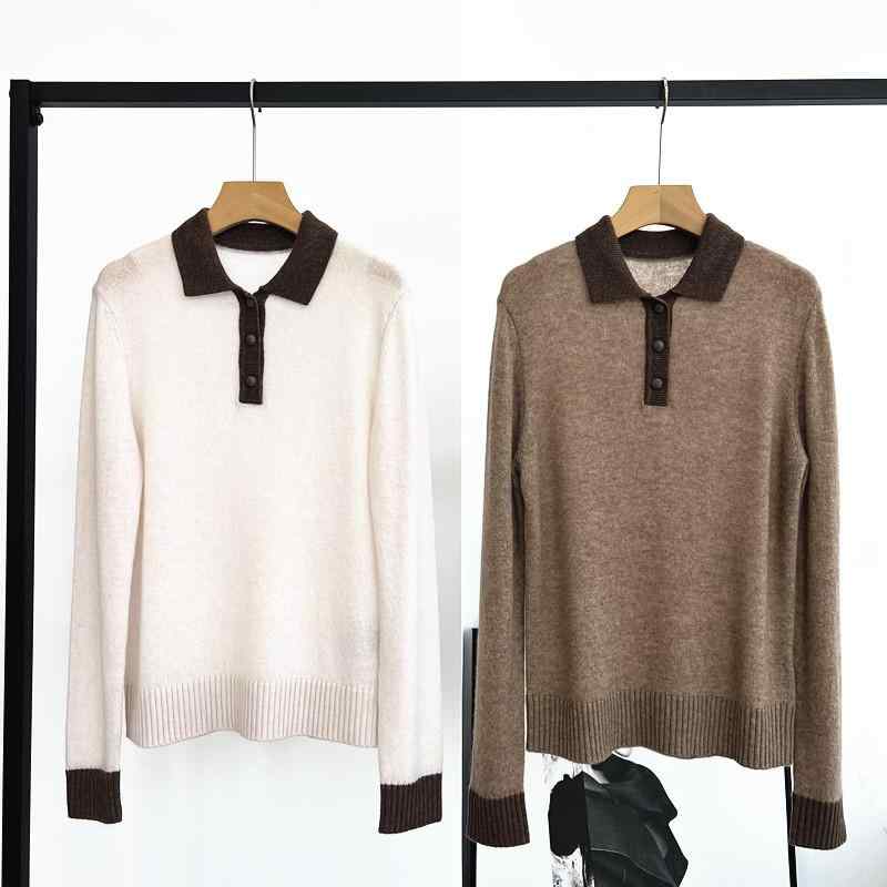 編み物 レディース ニットトップス 長袖 POLOのど首 ティーシャツ 色彩設計 ゆったり 絨毛 混紡(x2) その他-レディースファッション