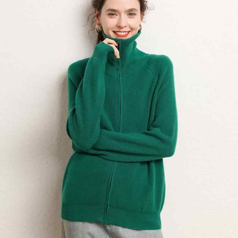 編み物 ジレー レディース 秋冬 二分の一素っ首 ジップアップ 生あたたかい パステル色の 羊毛混 ゆったり 通い 心地好い 青 紫色 白(x2)