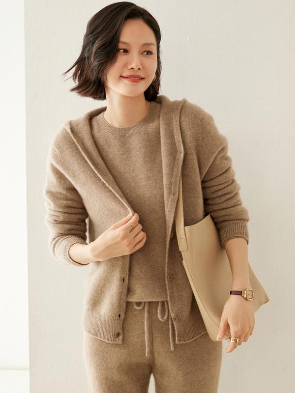 編み物 レディース ジレー 秋冬 ボンネット付き添い人 毛糸  長袖 トップス 無地 あったか 生あたたかい 朦々たる 真っただ中丈 通い