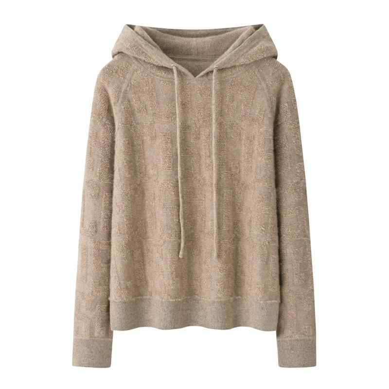 ニット レディース ニットトップス フード付き プルオーバー ゆったり 厚手 グレー キャメル 秋冬 長袖 セーター