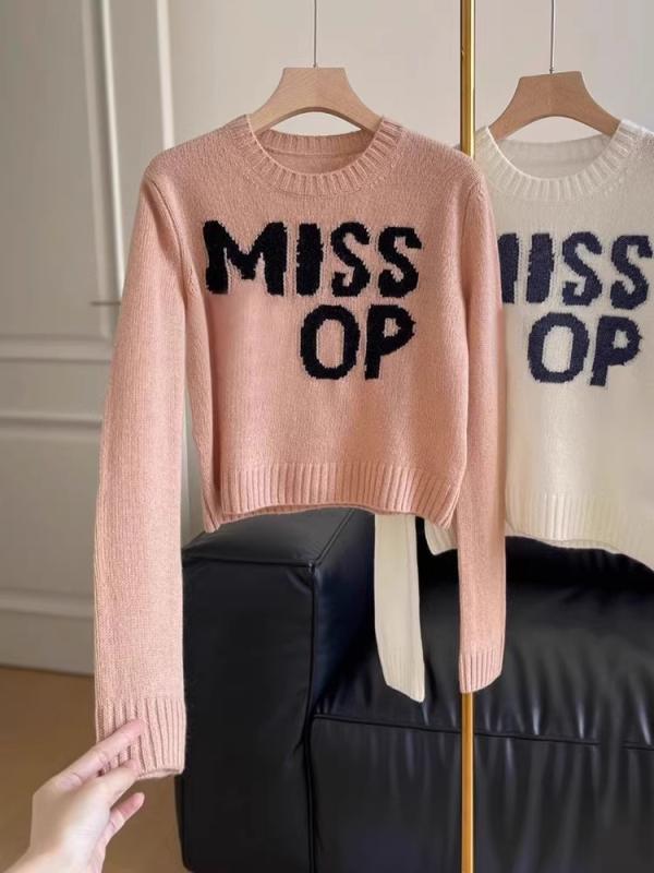 ニット レディース 羊毛 セーター プルオーバー ラウンドネック 落書き風 刺繍 トップス 通勤着 S M L 春夏|ブリルビ