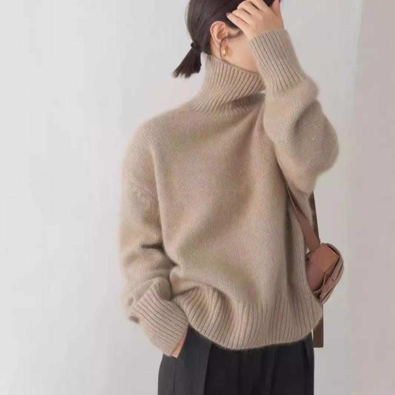 ニット レディース 秋冬 厚手 混紡 高ネック チュニック ゆったり 羊毛混紡 ドロップショルダー あったか トップス カジュアル|ブリルビ