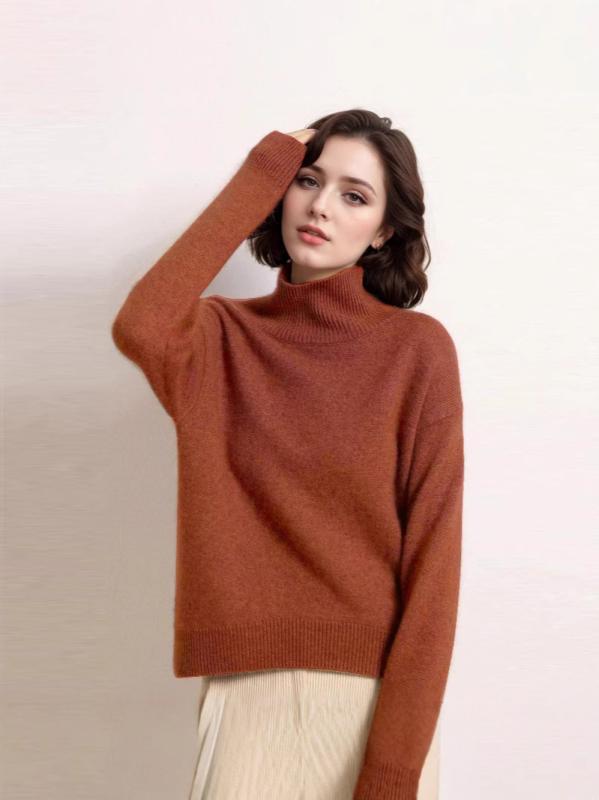 ニット レディース セーター ゆったり ハイネック 秋冬 女性用 ドロップショルダー 黒 赤 ピンク系 紺 グレー ブルー キャメル ベージュ 白