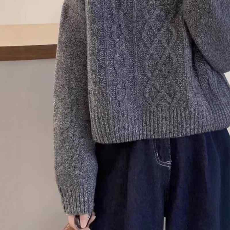 ニット レディース 韓国 ニットセーター POLOネック 長袖 プルオーバー ケーブル編み ドロップショルダー ゆったり グレー カーキ 秋冬 暖かい