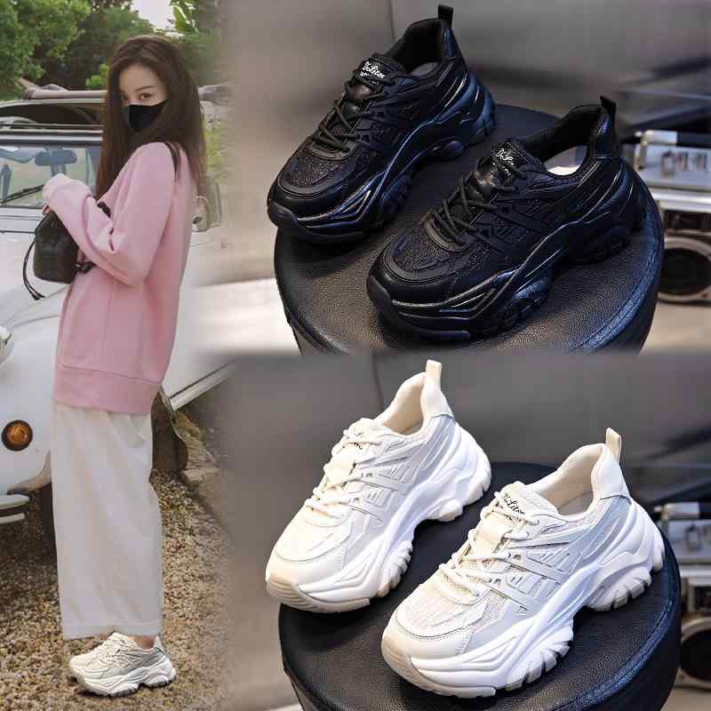 スニーカー レディース 厚底 スニーカー 女性用 ランニングシューズ 革 レザー ダッドスニーカー カジュアル 美脚効果 ベージュ 黒 ブラック 春夏秋冬 6,012円