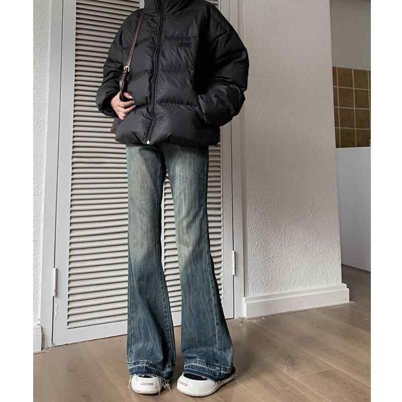 デニム レディース ジーパン ジーンズ パンツ 春秋 ハイウエスト 裾フレア ブーツカット ゆったり 体型カバー 美脚 カジュアルスタイル 水洗い加工 古着風|ブリルビ
