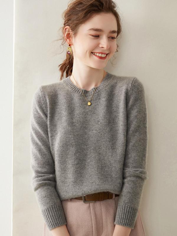 ニット レディース 秋冬 セーター 長袖 クルーネック プルオーバー 厚手 ゆったり トップス オフィス カジュアル 無地 白 ピンク ベージュ キャメル 紫 グレー 赤 黒(x2)