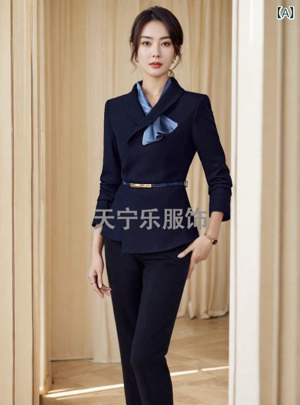 スーツ レディース ビジネス ホテル フロント 受付 制服 ジュエリーショップ 販売員 美容院 仕事着 長袖 事務服 ズボン スカート 3点セット ポリエステル 無地