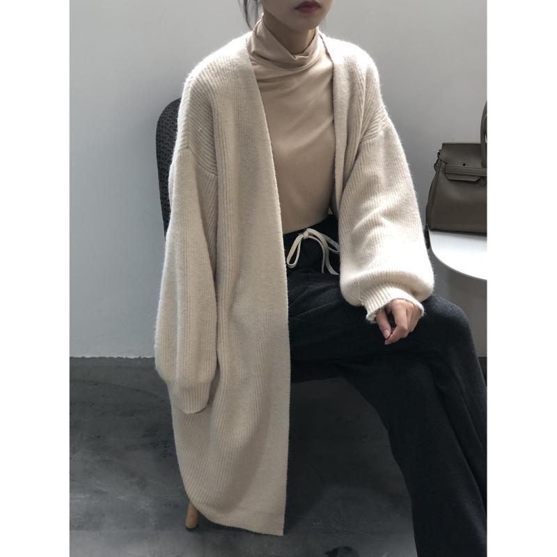 ニット カーディガン レディース 韓国 ゆったり Vネック 長袖 中 厚手 無地 ポリエステル 普段使い デイリー ウェア ミディアム丈 アウター 羽織り ベージュ グレー(x2) 4,836円