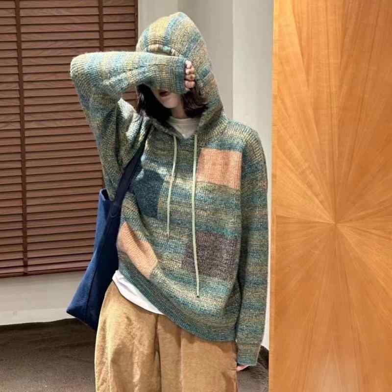 編み物 レディース 秋冬 ティーシャツ パーカー 長袖 綿織物 ゆったり 可愛らしい トップス 心地好い レトロ 色彩設計 らくちん 普段使い走り 伸び伸びする 今めかしい 着痩せ 体型覆いかぶせる あったか 生あたたかい(x2)