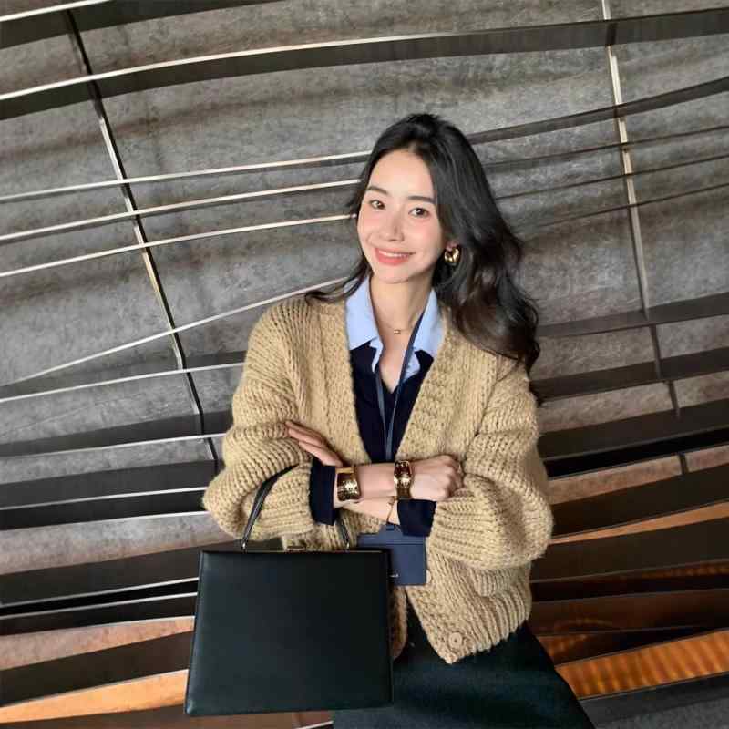 編み物 レディース 成人女性用 羊毛 ジレー 朦々たる V素っ首 ノースリーブ トップス パフ捩り 無地 ゆったり 黒いこと 黒 柿色 秋冬 あったか