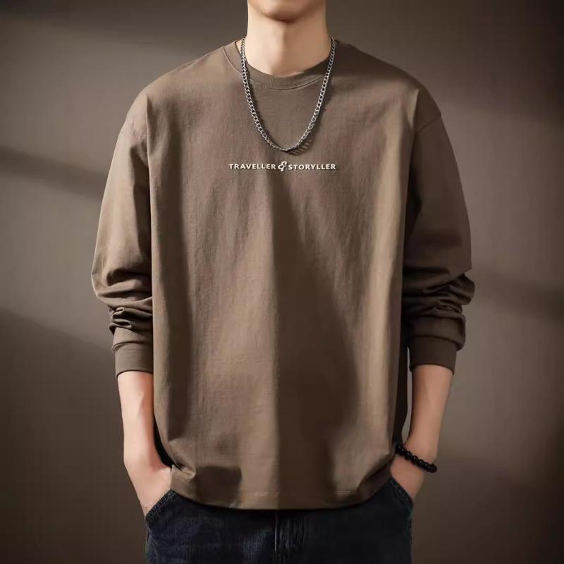 Tシャツ メンズ 男性用 長袖 コットン プリント ゆったり ストリート カジュアル トップス 春秋 深・稀 ブラック グレー ホワイト