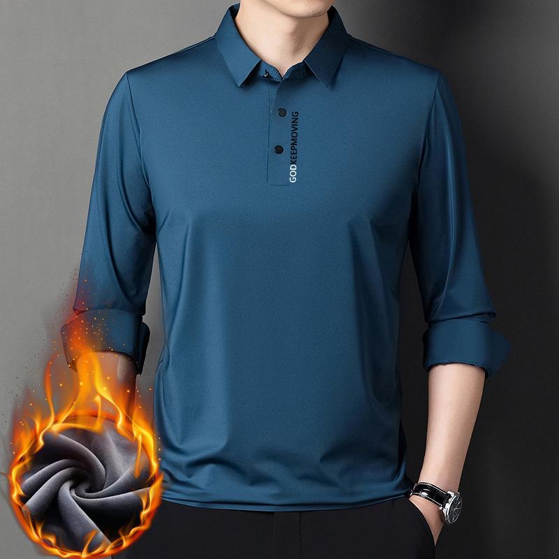Tシャツ 男性用 冬 加絨裏起毛 厚手 カットソー 襟付き 無地 ゆったり あったか トップス ビジネス 紳士服 上青 深青 浅青 グレー 黒 ワインレッド モスグリーン キャメル ポリエステル2