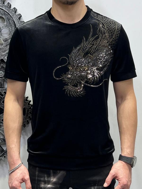 Tシャツ メンズ 男性用 長袖 コットン スリム プリント 龍柄 ラインストーン 春秋 スタイリッシュ 4,619円
