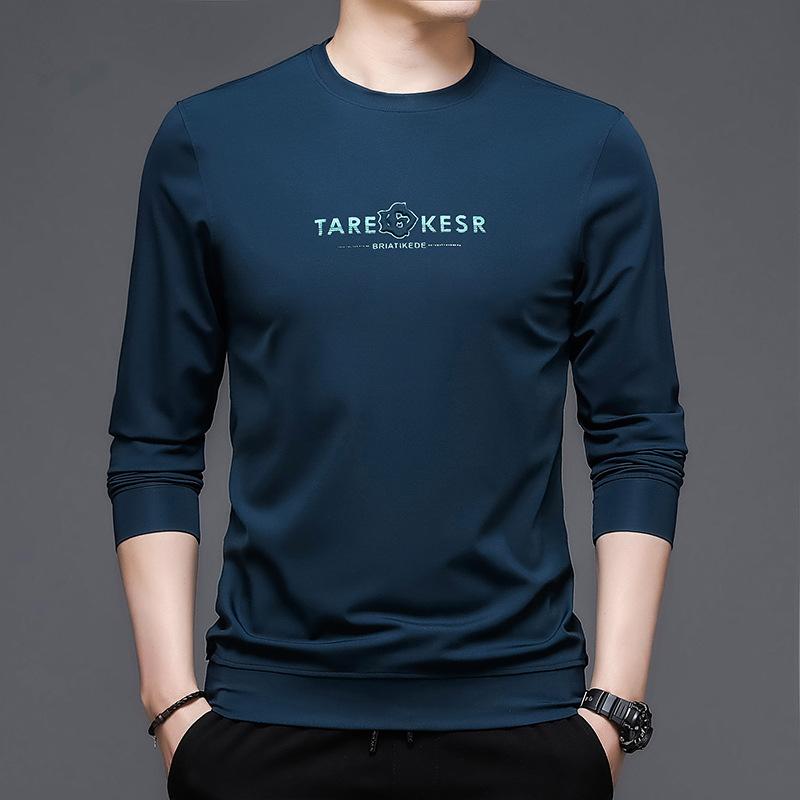 Tシャツ 男性用 長袖 春秋 トップス 大きいサイズ ラウンドネック 幾何学模様 プリント 吸湿速乾 ブラック ブルー2
