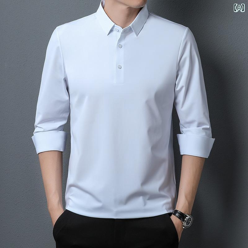 Tシャツ メンズ 男性用 長袖 ポロシャツ 襟付き 無地 ブレンド ビジネスカジュアル トップス カットソー 秋服 40代 50代 60代 ホワイト ブラック カーキ レッド ブルー グリーン