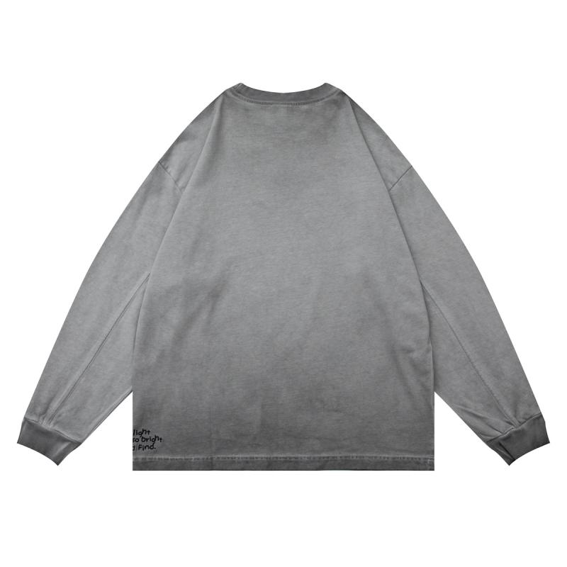 Tシャツ メンズ 男性用 トップス 長袖 カットソー コットン 刺・墸 水洗い加工 ラウンドネック ゆったり 普段使い