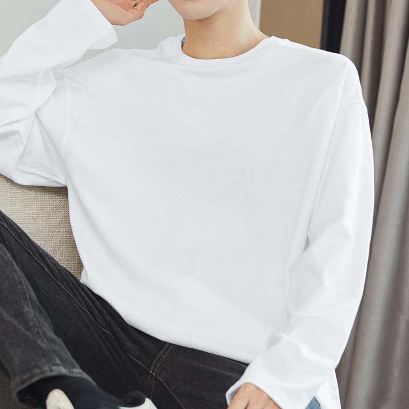 Tシャツ 男性用 長袖 無地 クルーネック インナーシャツ ヘビーウェイト 厚手 綿 コットン オーバーサイズ ゆったり 黒 白 グレー 紺色 カーキ ベージュ コーヒー色 秋冬2