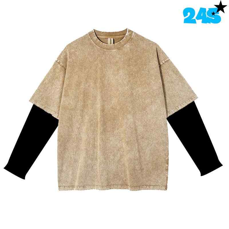 Tシャツ メンズ レディース 長袖 春秋冬 綿 ヘビーウェイト 厚手 ゆったり 無地 洗い加工 ウォッシュドグレー サンド ベージュ ブラック