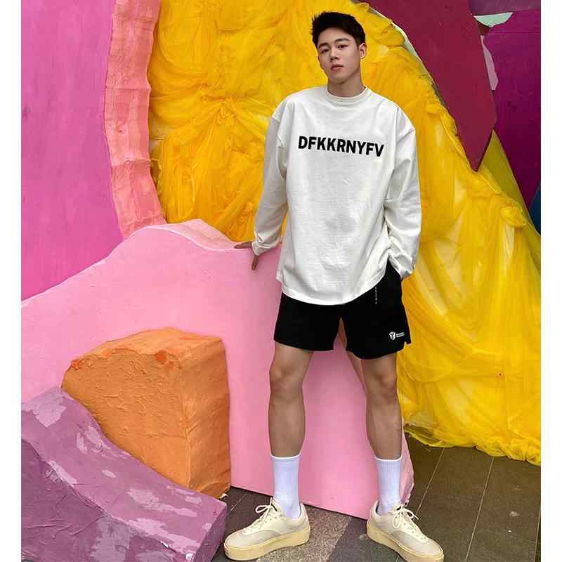 Tシャツ メンズ 男性用 長袖 アメリカンカジュアル ストリート系 オーバーサイズ ゆったり プリント トップス カットソー 綿 春物 白 グレー 肌色