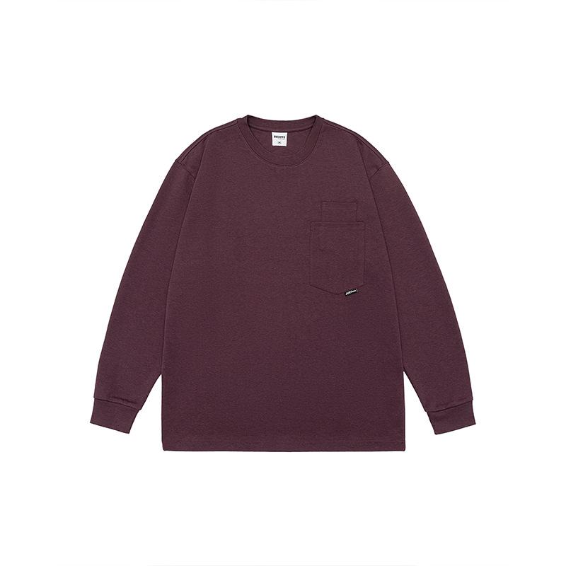 Tシャツ メンズ 男性用 秋物 長袖 ストリート系 クルーネック カットソー ルーズフィット オーバーサイズ 綿混紡 カフェ 深グレー ブラック ホワイト パープル