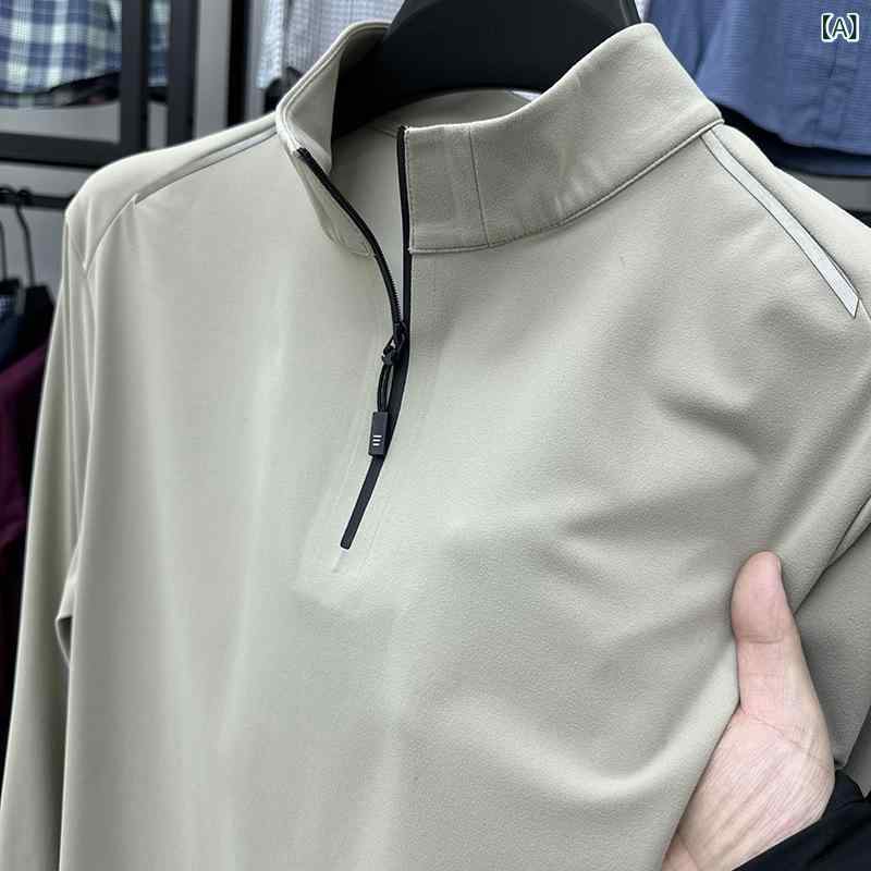 Tシャツ メンズ 男性用 長袖 薄手 ハーフジップ スタンドカラー トップス カットソー スポーツウェア 普段使い 春秋