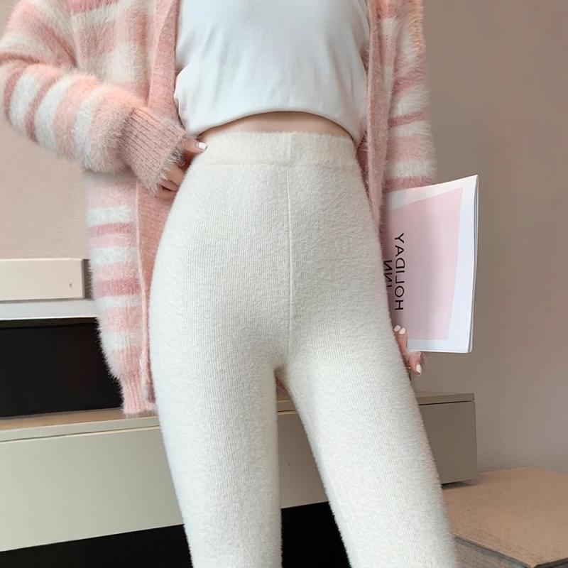 レギンス レディース 高身長 高見え ニット スキニーパンツ あったか 暖かい 裏起毛 ハイウエスト 美脚 着痩せ ストレッチ 伸縮性 無地 黒 ブラック ベージュ 普段使い 秋冬(x10)