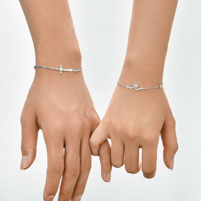 ブレスレット カップル シルバー925製 ローズモチーフ 豪華感 ペアアクセサリー バレンタインデー ギフト 電気メッキ加工 花柄 エレガント スタイル