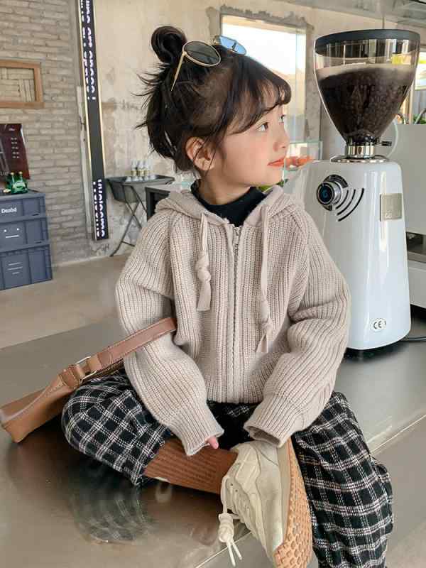 子供服 ニット カーディガン 女の子 秋物 アウター ベビー セーター 韓国風 丸首 長袖 普段着 かわいい C類 90cm 100cm 110cm 120cm 130cm 140cm 150cm 灰色 緑色 桃色