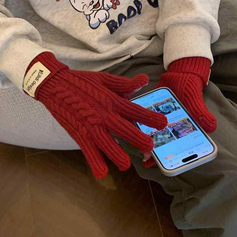 手袋 レディース ニット手袋 スマートフォン対応 防寒 あったか ミトン グローブ 黒 ピンク ベージュ モカ 青緑 グレー 秋冬2