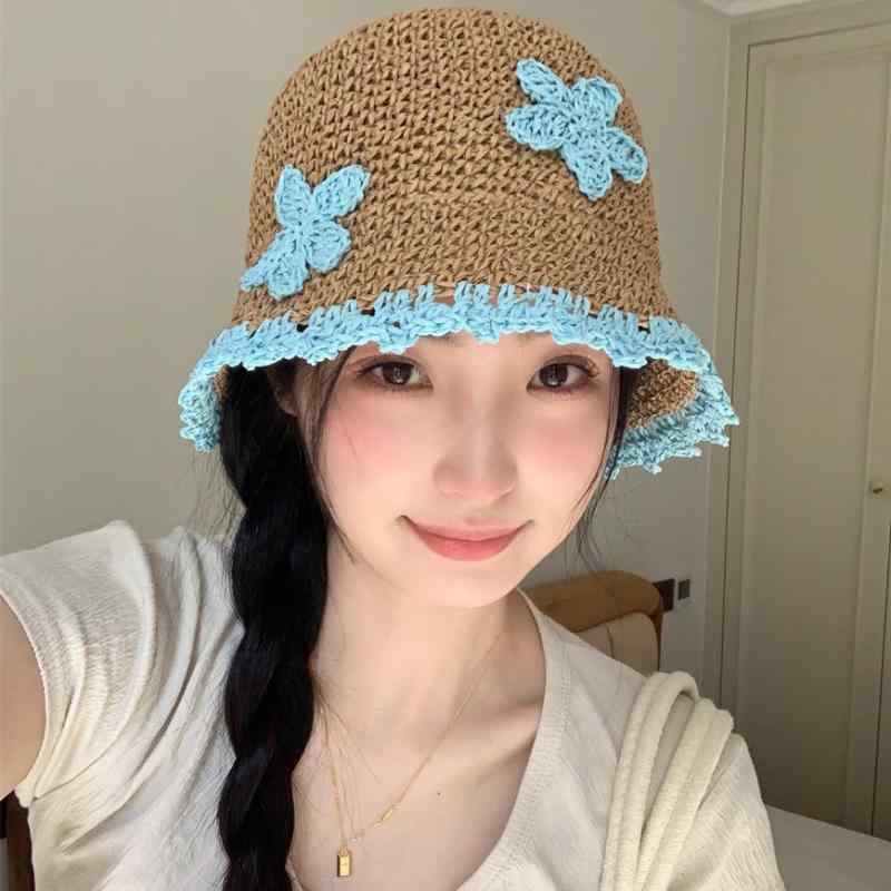 麦わら帽子 レディース 夏ハット 花柄 クロシェ編み 帽子 漁夫帽 日焼け防止 UVカット ベージュ カーキ おしゃれ かわいい 通気性 リゾート ビーチ 旅行2
