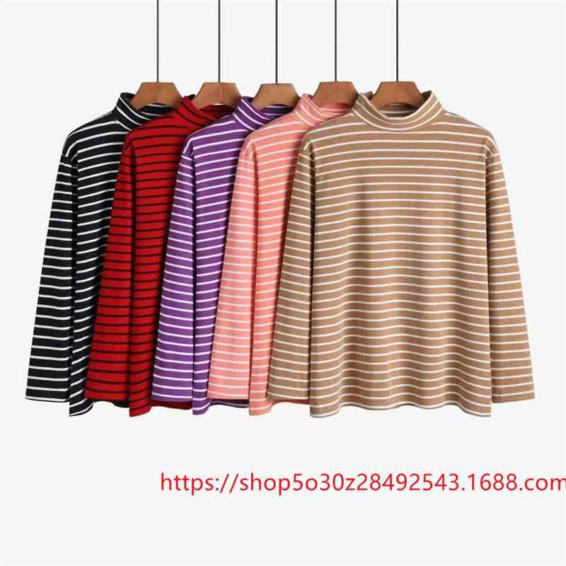 Tシャツ レディース 秋冬 長袖 裏起毛 あったか 条紋柄 ラウンドネック プルオーバー カットソー ミセス シニア 婦人服 普段着 部屋着 ポリエステル2