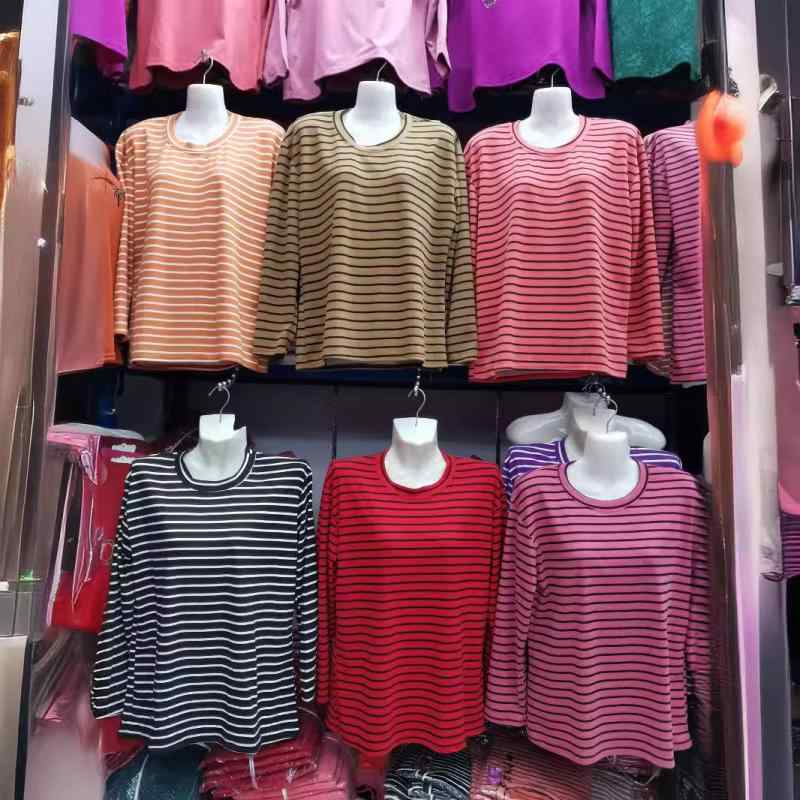 Tシャツ レディース 婦人服 ミセス シニア向け トップス カットソー 長袖 ストライプ コットン混紡 かわいい 普段使い2
