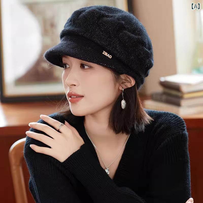 帽子 レディース 秋冬 ニット帽 ウール ベレー帽 韓国 おしゃれ キャップ 厚手 あったか 漁夫帽 防寒 ブラック レッド ベージュ パープル系2