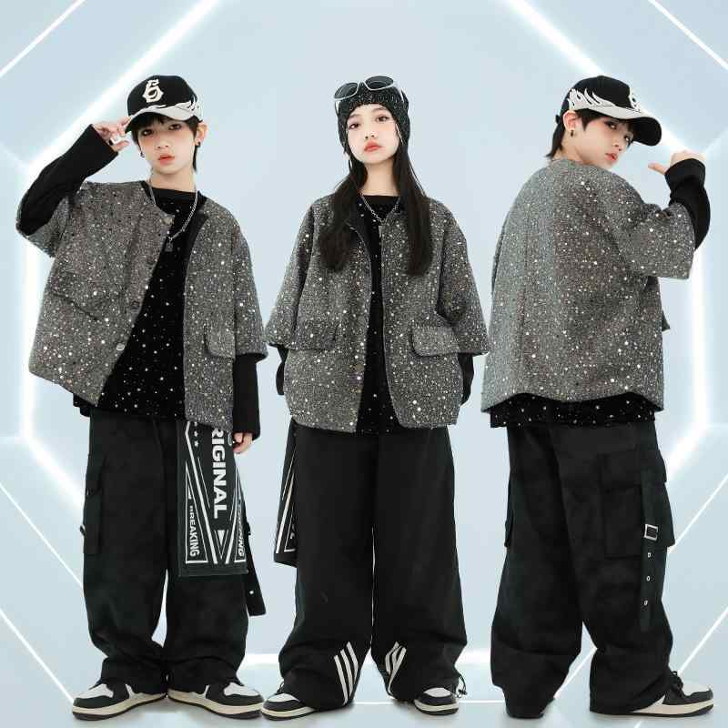 子供服 女の子 男の子 ダンス衣装 ヒップホップ ストリートダンス B系 上下セット ジャージ パンツ 舞台 演出服 ポリエステル