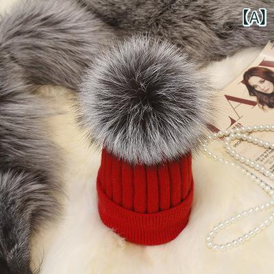 ニット帽 レディース 秋冬 リアルファー ポンポン付き ウール カシミヤ 帽子 暖かい 防寒 かわいい 赤 カーキ ブラック ネイビー ワインレッド グレー2|ブリルビ