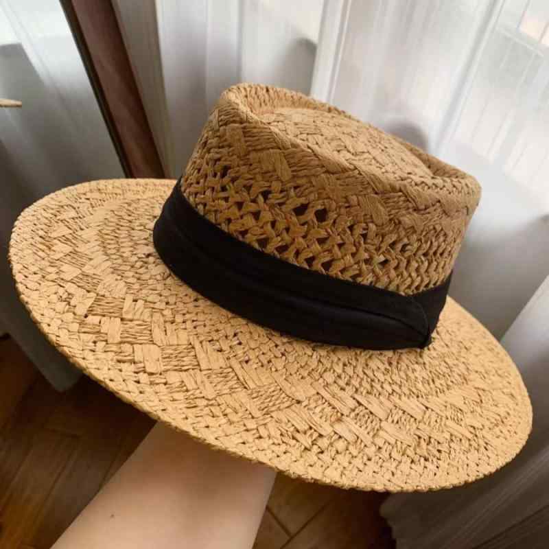 麦わら帽子 レディース 春夏 旅行 つば広帽子 UVカット 平ら 大判 日よけ帽 ペーパー ストローハット カーキ ベージュ ブラック リボン かわいい 通気性2 4,387円
