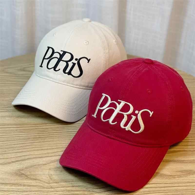 帽子 レディース ベースボールキャップ 韓国風 PARISロゴ 刺繍 コットン 紫外線対策 日焼け防止 小顔効果 おしゃれ かわいい ブラック ベージュ グレー ネイビー レッド