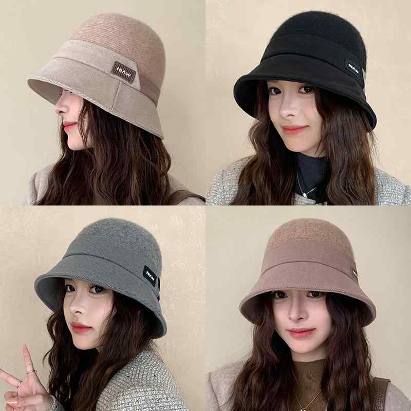 帽子 レディース 秋冬 羊毛 ニット バケットハット 厚手 防寒 保温 無地 上品 エレガント グレー2