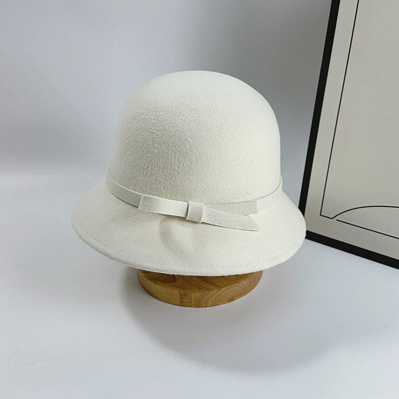 帽子 レディース 秋冬 ウール ハット ファッション レトロ エレガント 礼装帽子 バケットハット あたたかい 防風 白色 黒色 キャメル 麻灰色 混米色2