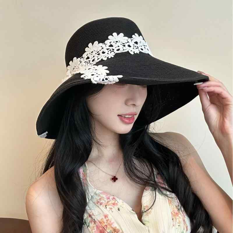 麦わら帽子 レディース 春夏 折りたたみ 日焼け防止 UVカット つば広 ハット 漁師帽 遮光 ベージュ カーキ ブラック2