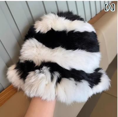 帽子 レディース 秋冬 防寒 あったか 暖かい 兔毛 ふわふわ ファー かわいい 小顔効果 もこもこ バケットハット ブラック ホワイト ブルー パープル ピンク ベージュ グレー イエロー2
