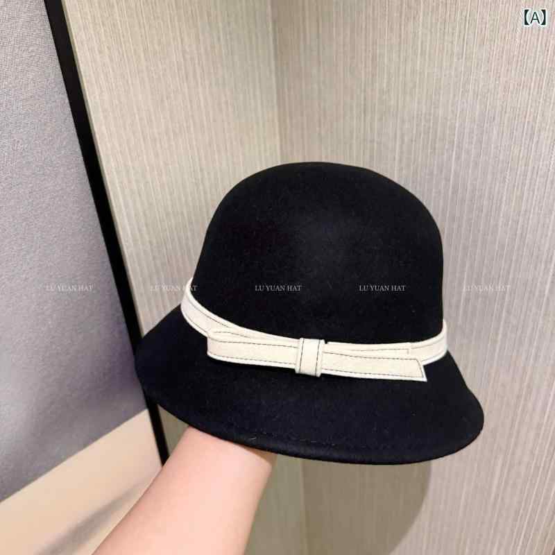 帽子 レディース 秋冬 ウール 漁夫帽 フレンチ レトロ ハット 上品 きれいめ ブラック オフホワイト キャメル 保温 防風2